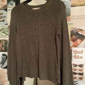 Women’s Green Lace Up Tie Sweater